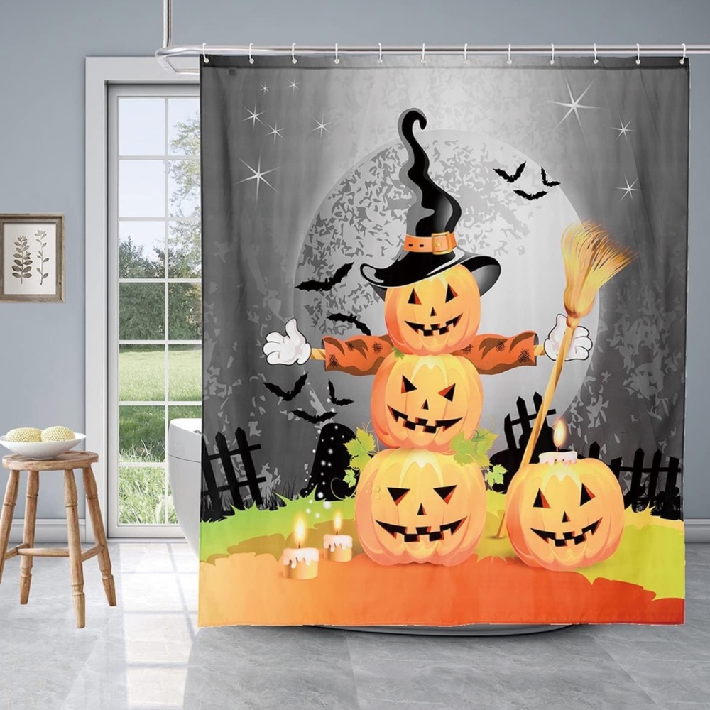 Halloween Shower Curtain Waterproof Fabric with 12 Hooks, 70 x 72 Inch - Picture 1 of 6